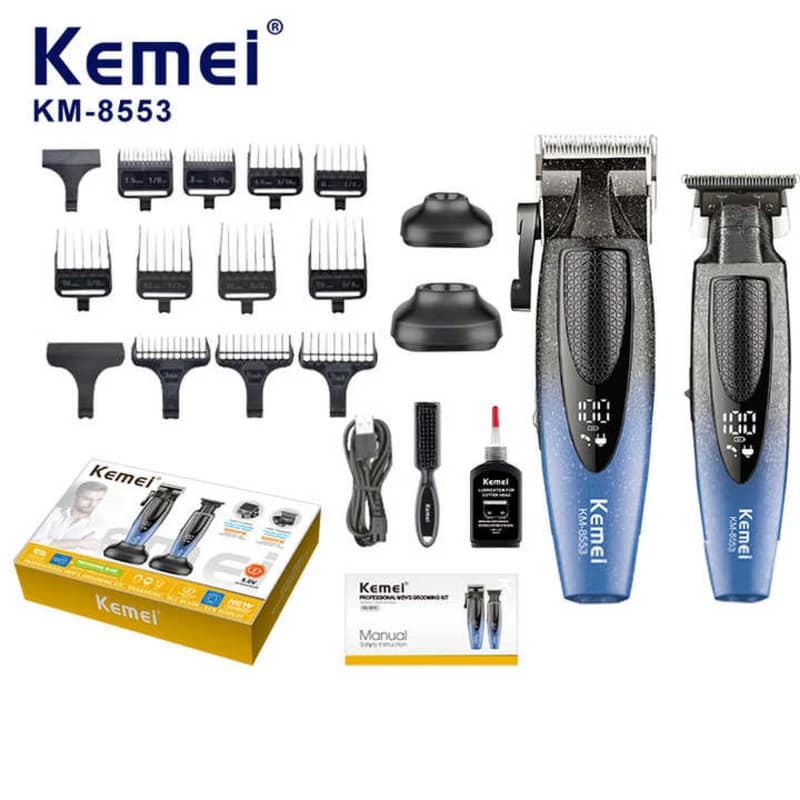 ماشین اصلاح موی سر و صورت شارژی کیمی مدل KM-8553 (مجموعه 2 عددی) | بررسی تخصصی و خرید