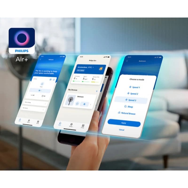 پنکه ایستاده هوشمند فیلیپس مدل CX3550 | خنککننده کمصدا با فناوری SilentWings