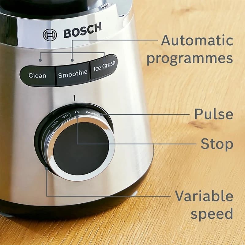 مخلوط کن بوش 1200 وات مدل BOSCH VitaPower MMB6386M پارچ شیشهای ThermoSafe 1.5 لیتر با آسیاب