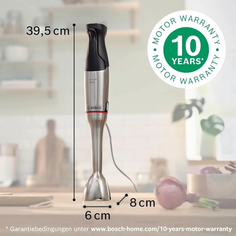 گوشت کوب برقی بوش 1000 وات مدل MSM6M622 چندکاره با تیغه ۴ پره QuattroBlade، خردکن، همزن بالونی و تیغه یخشکن (سری ErgoMaster Series 6)